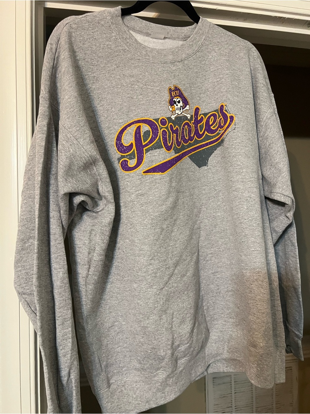Hanes Gray Crewneck Sweatshirt with Purple and Gold "Pirates" Logo